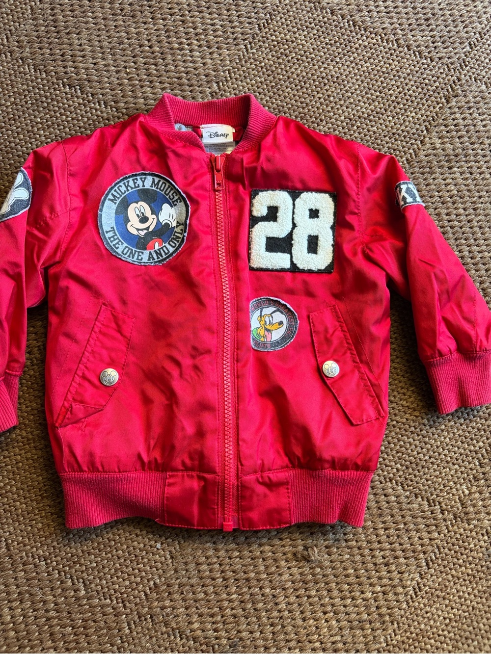 Disney Red Kids' Mickey Patch Bomber Jacket with '28' Chenille
